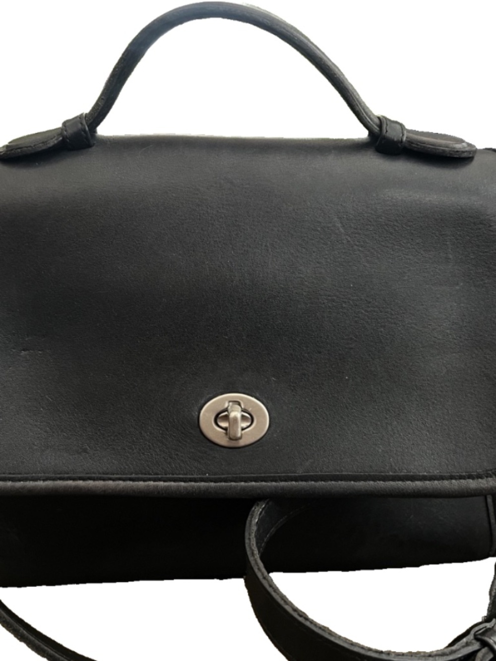 Vintage Coach Court Bag #9870 Black Leather Crossbody · Nickel Hardware